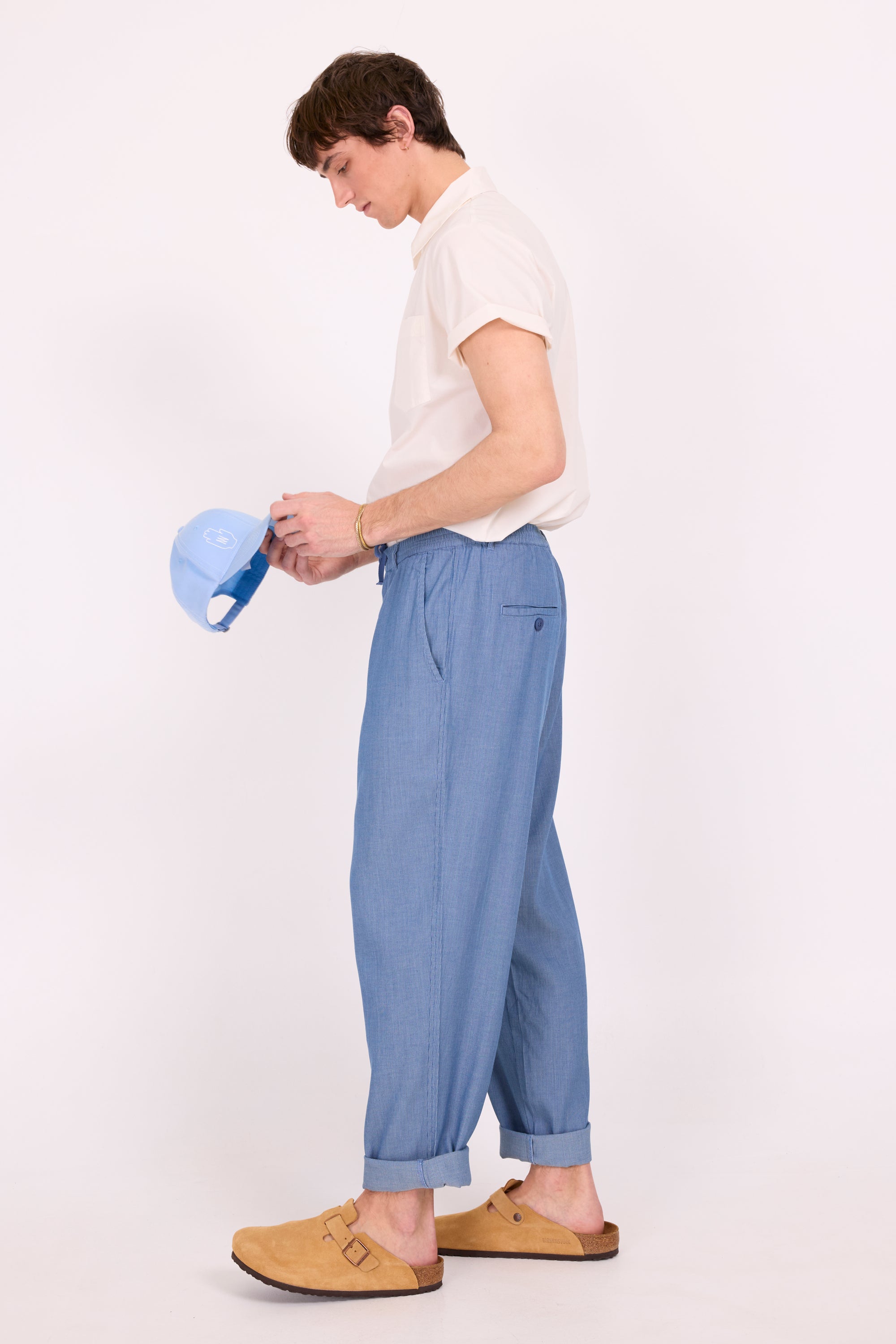 Dan light blue striped barrel trousers