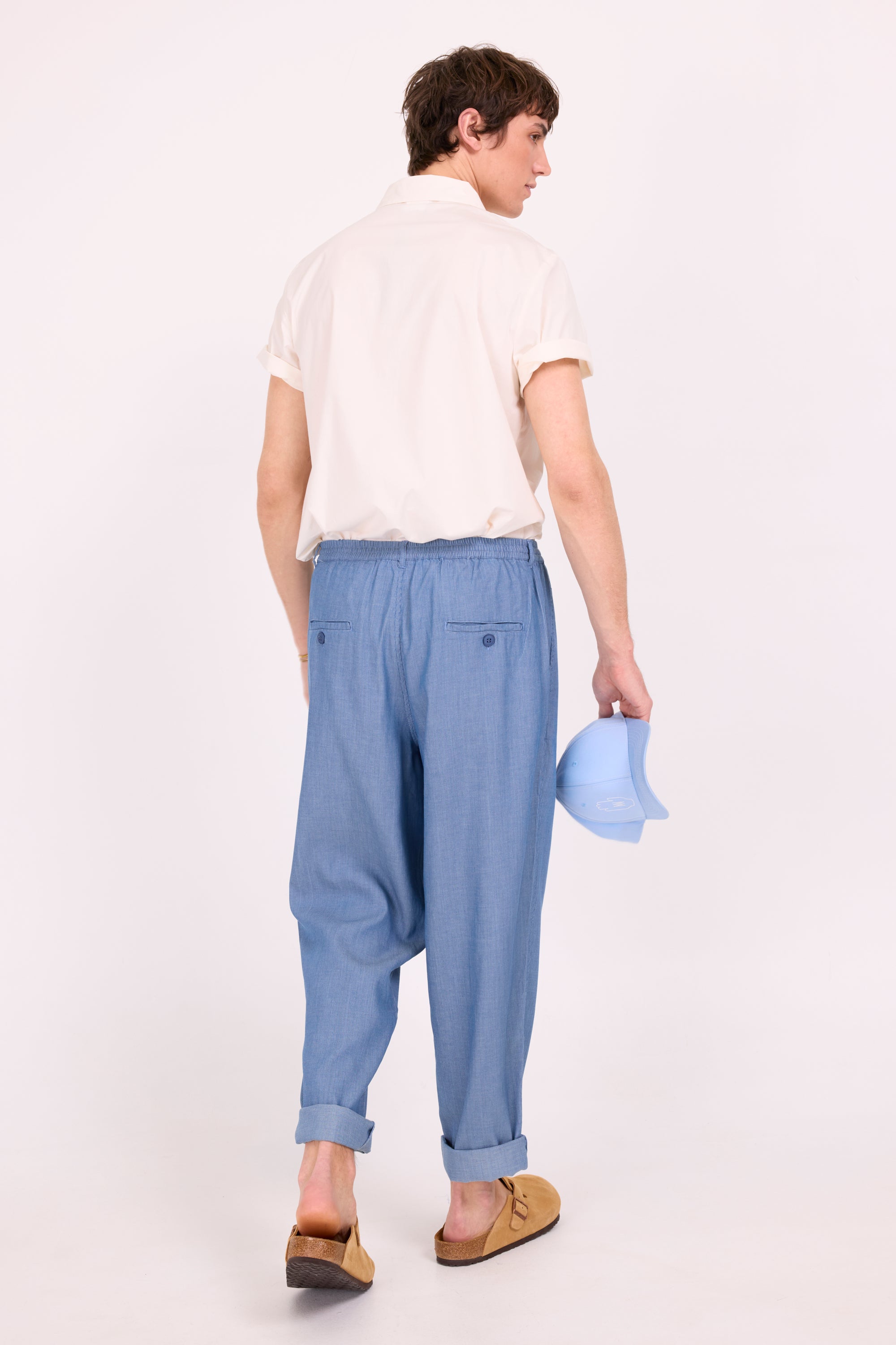 Dan light blue striped barrel trousers