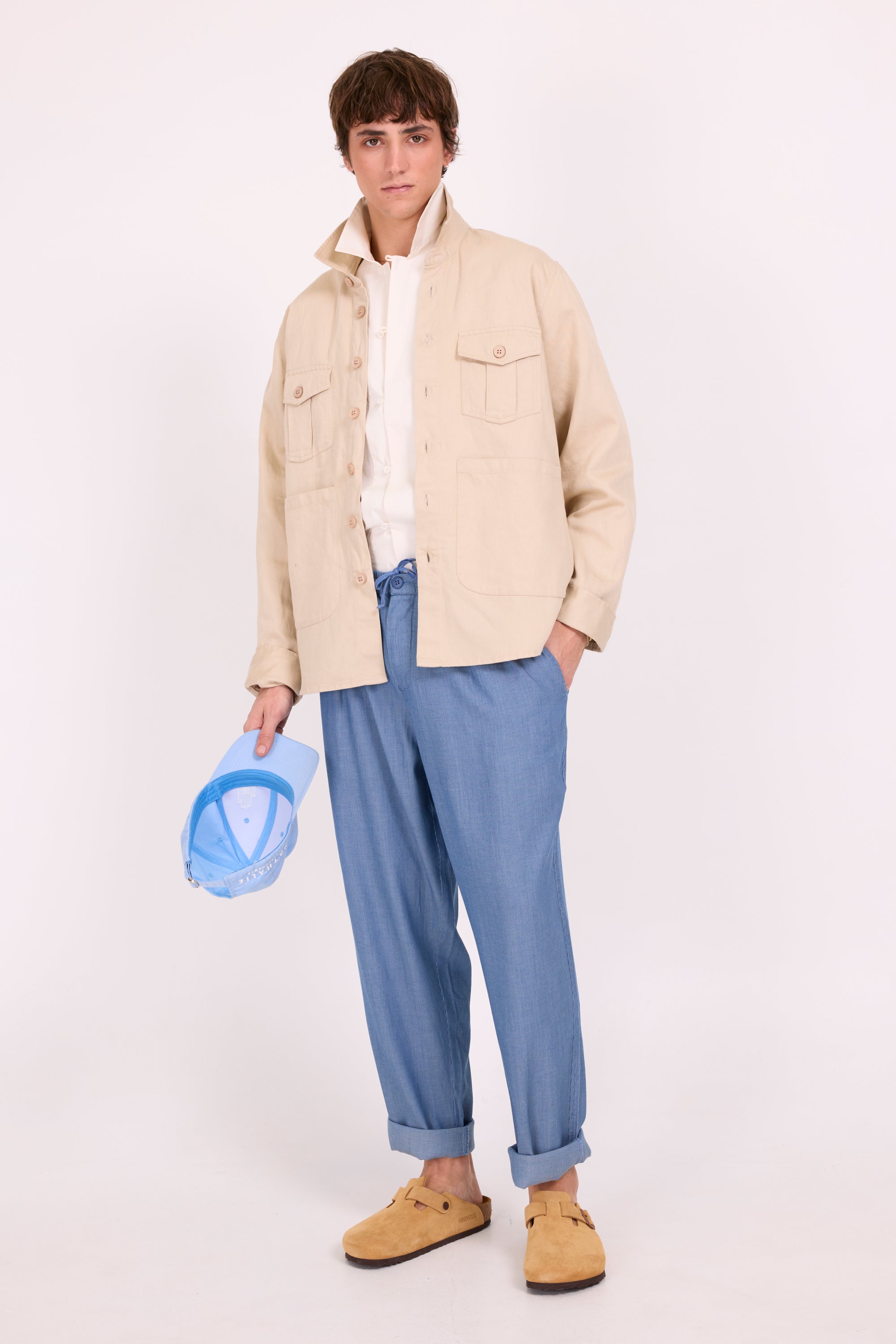 Dan light blue striped barrel trousers