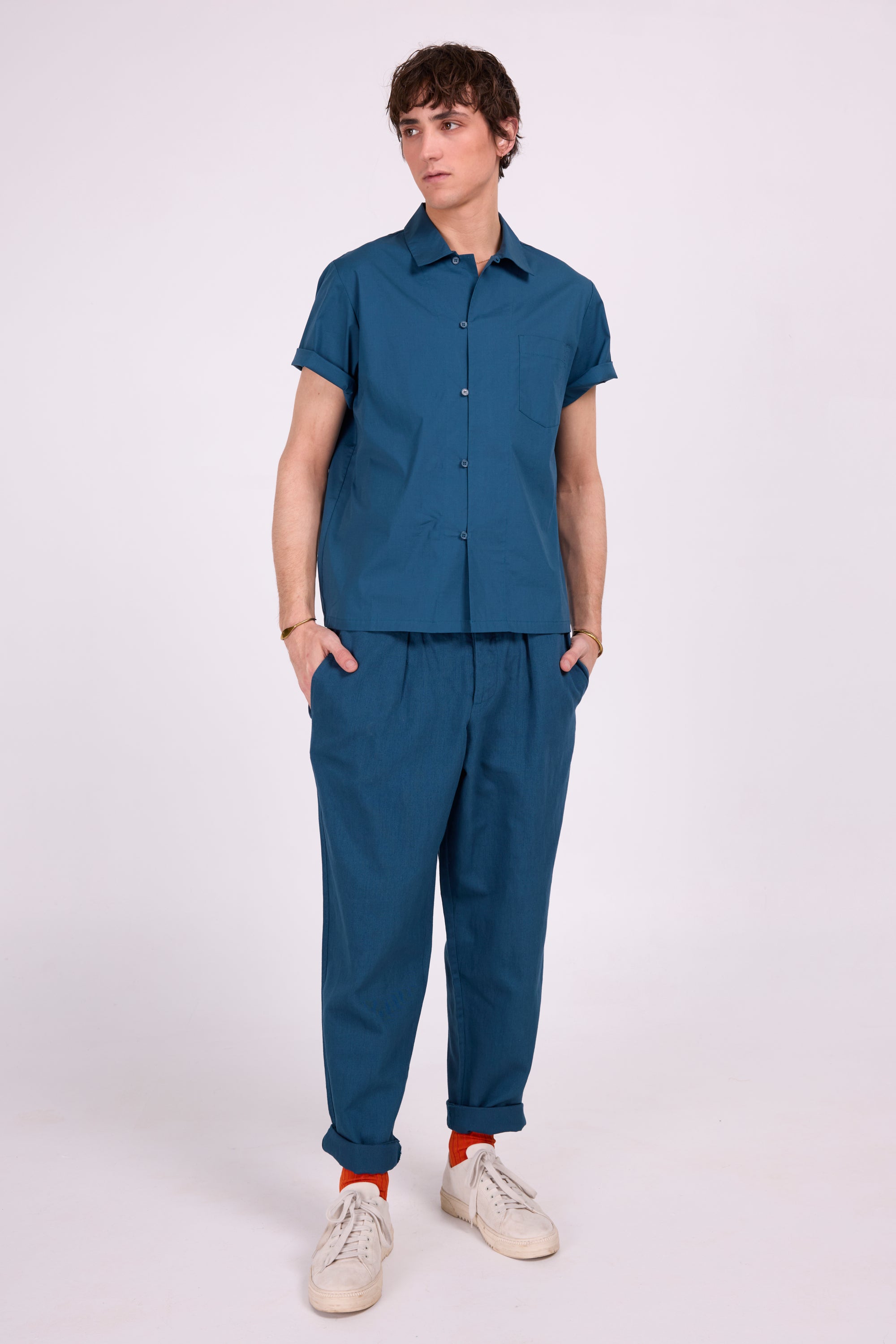 Domenico petrol short sleeve shirt