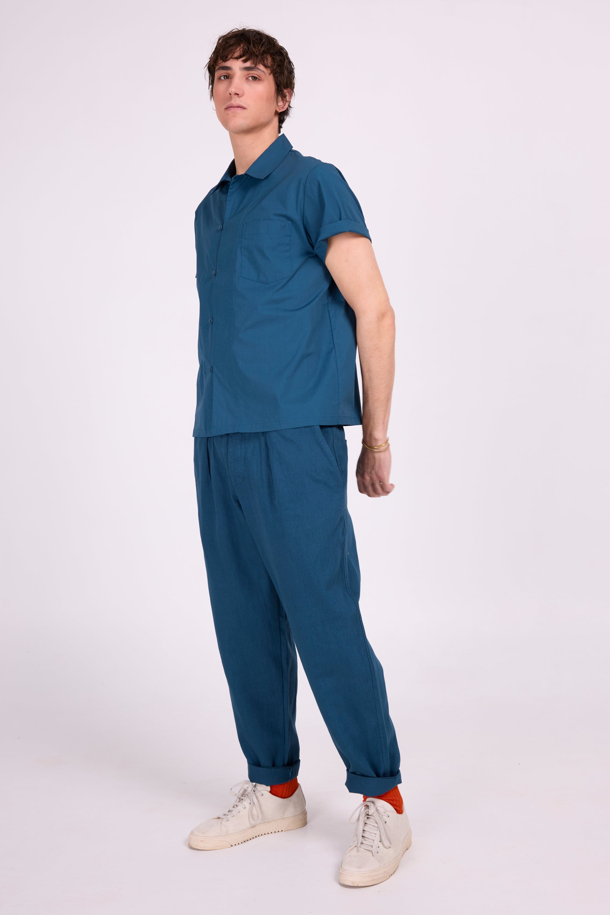 Domenico petrol short sleeve shirt