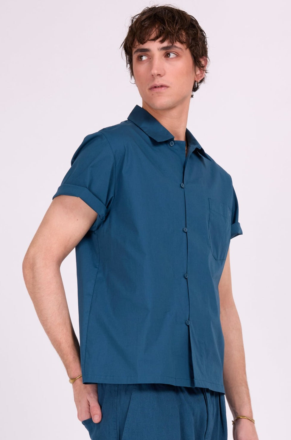 Domenico petrol short sleeve shirt