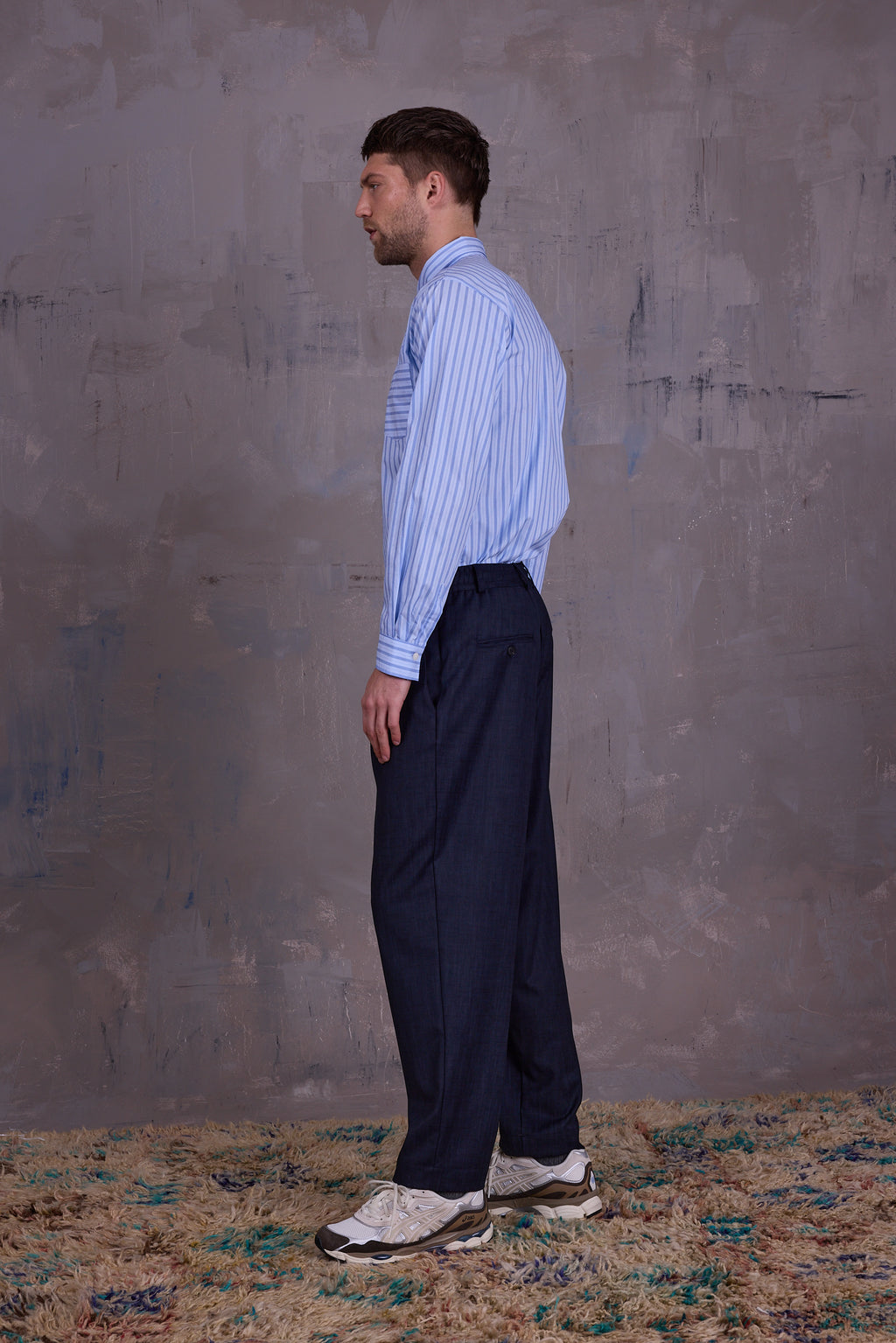 Godfried shirt in blue vintage cotton stripes