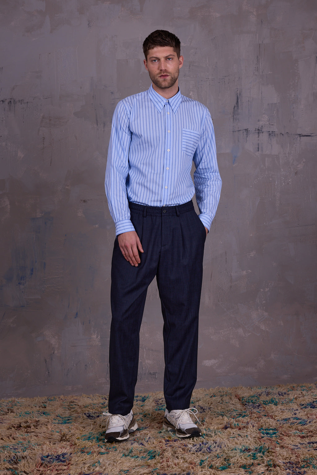 Godfried shirt in blue vintage cotton stripes