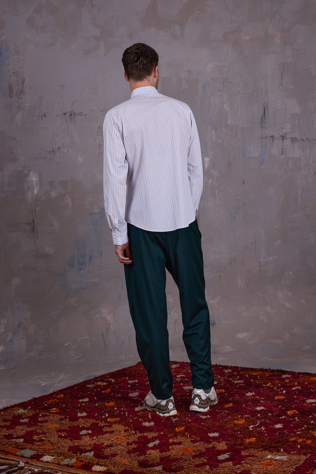 Godfried shirt in blue brown vintage cotton stripes