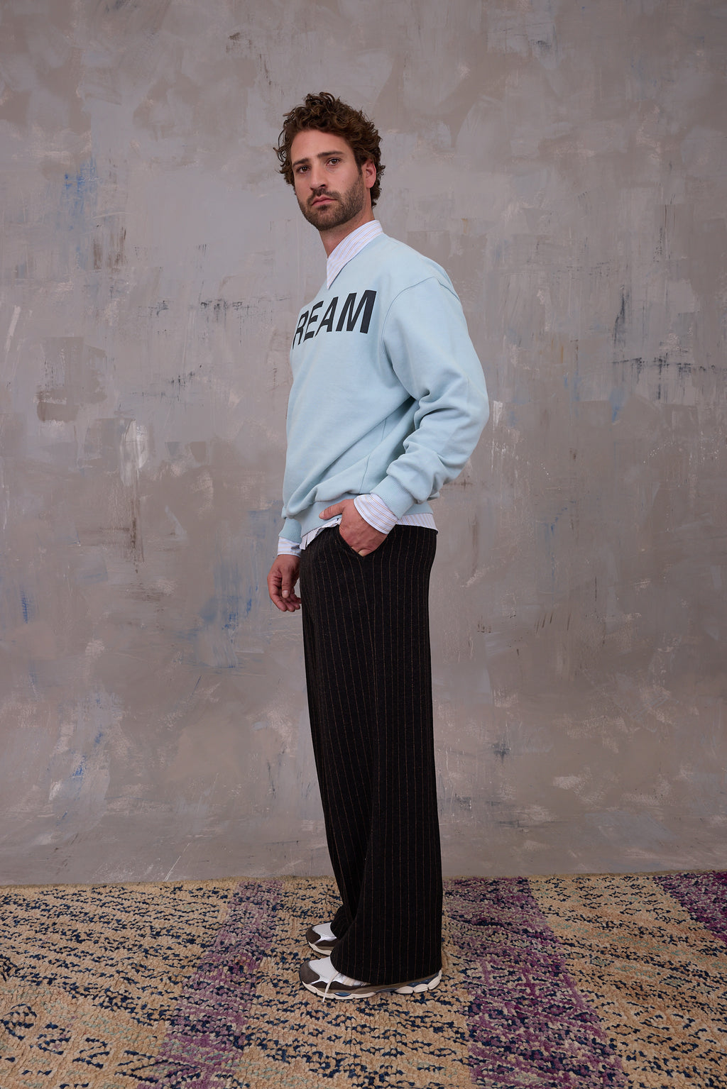 Godfried shirt in blue brown vintage cotton stripes