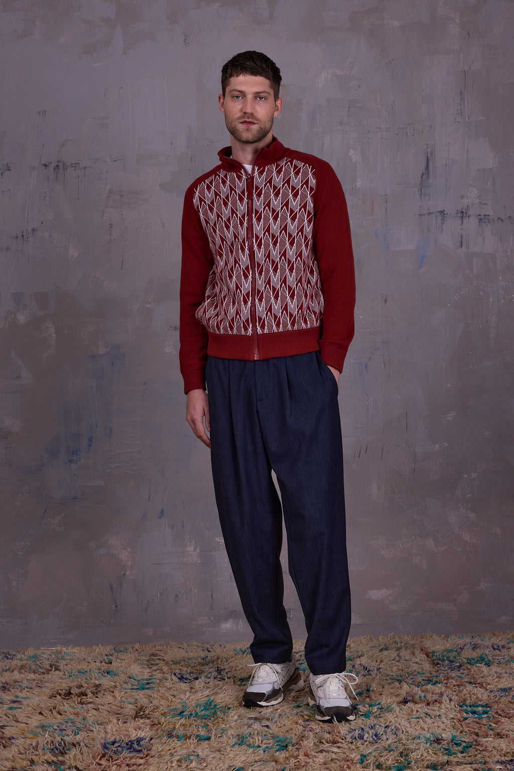 Goof cardigan in red clay/soft shell