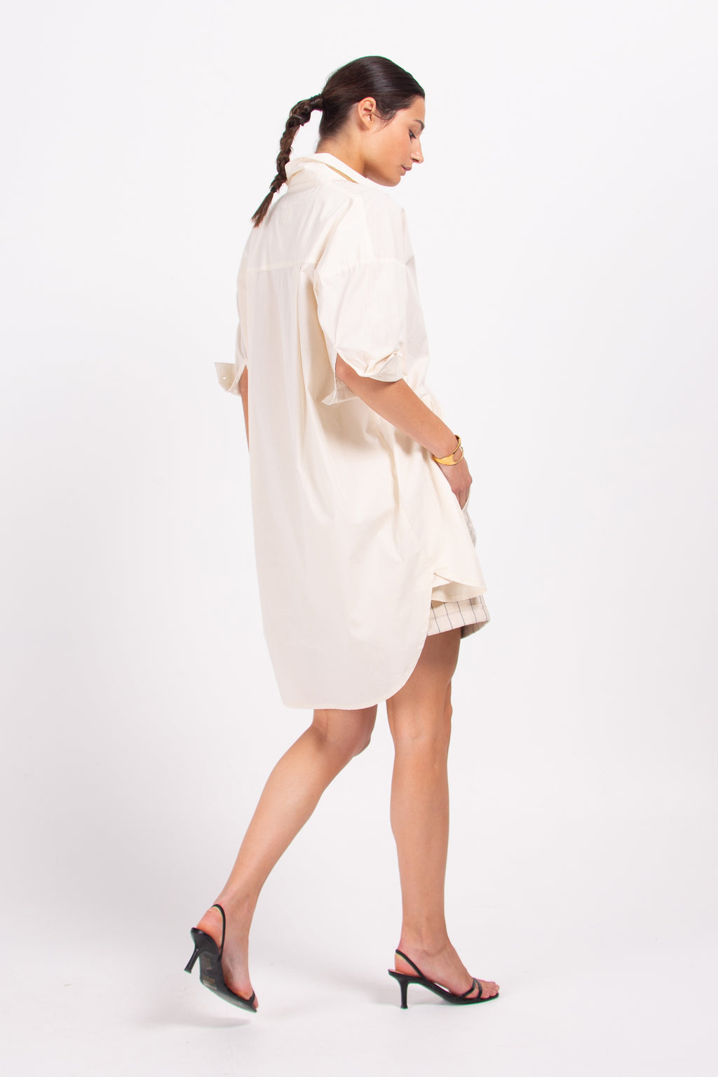 Duran – Hemdblusenkleid aus ecrufarbener Popeline