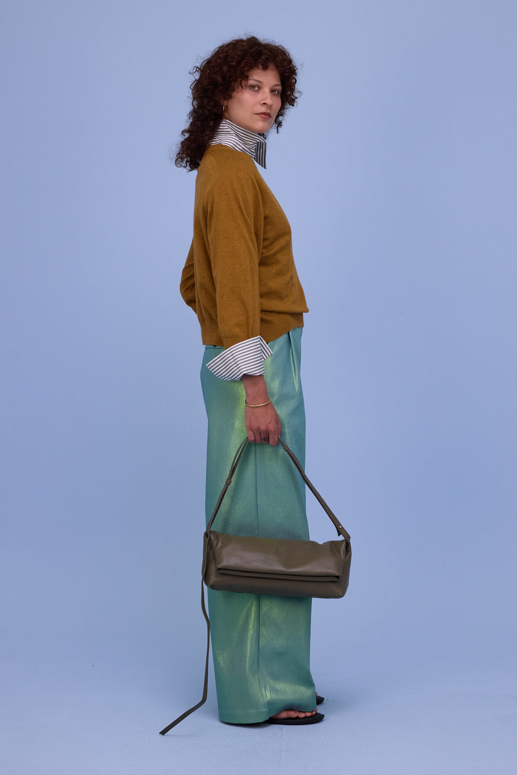 Halle blouse in khaki stripes