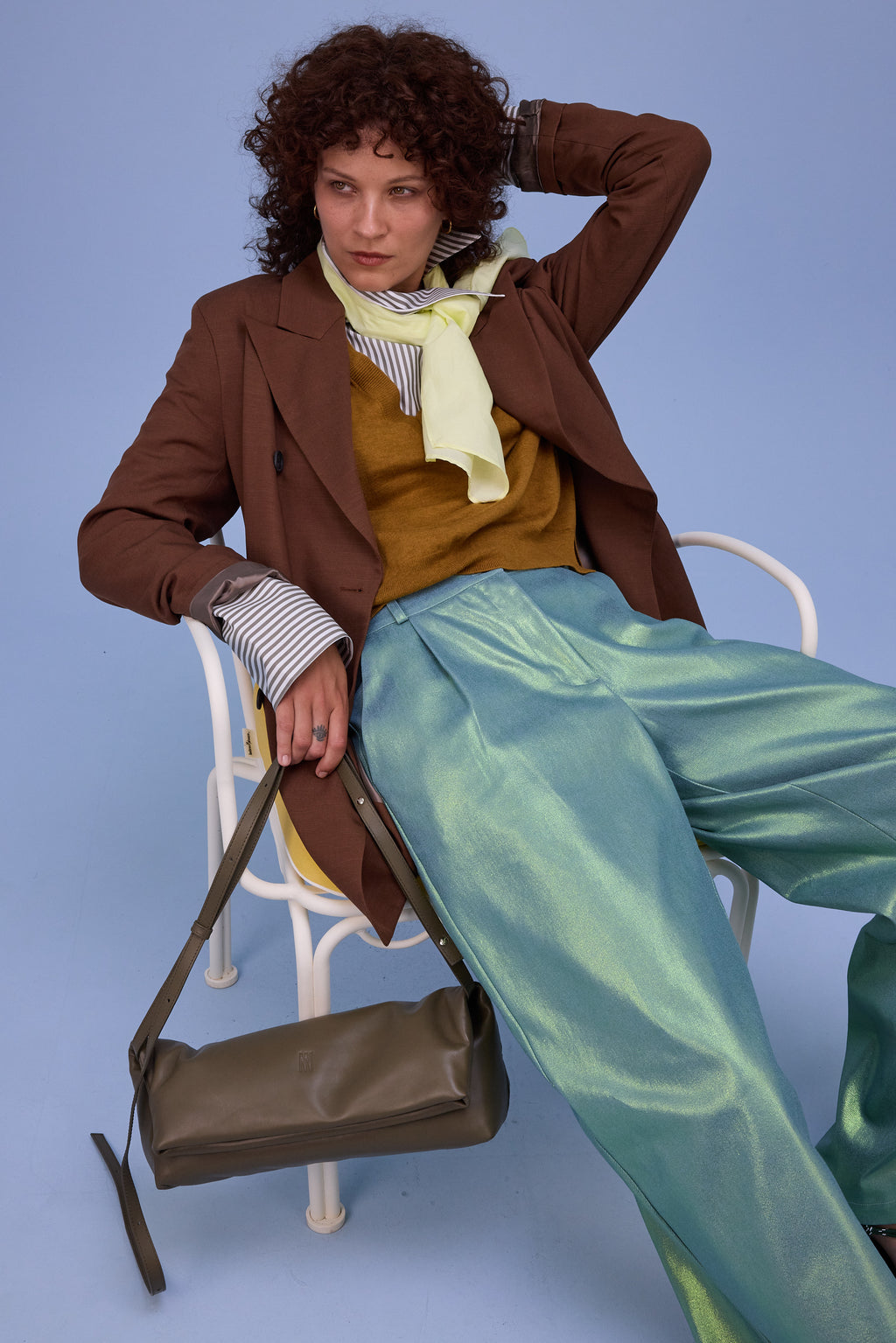 Halle blouse in khaki stripes