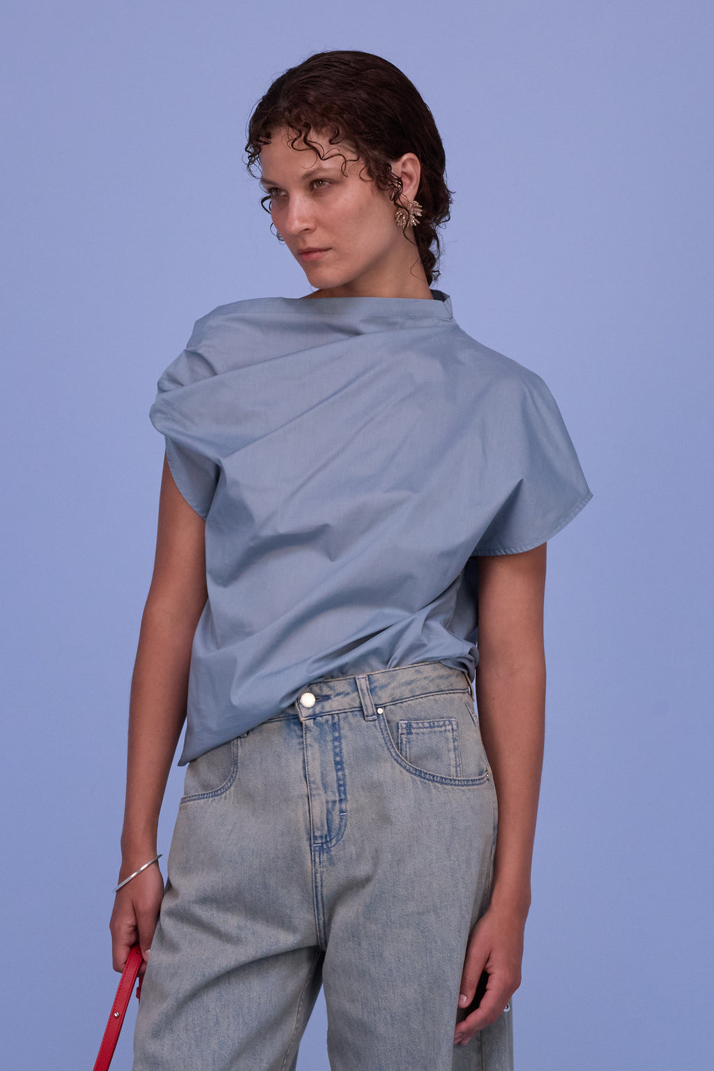 Feline top in dusk blue