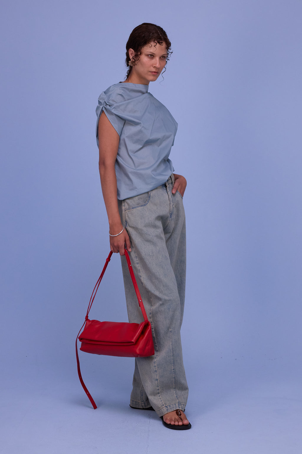 Feline top in dusk blue