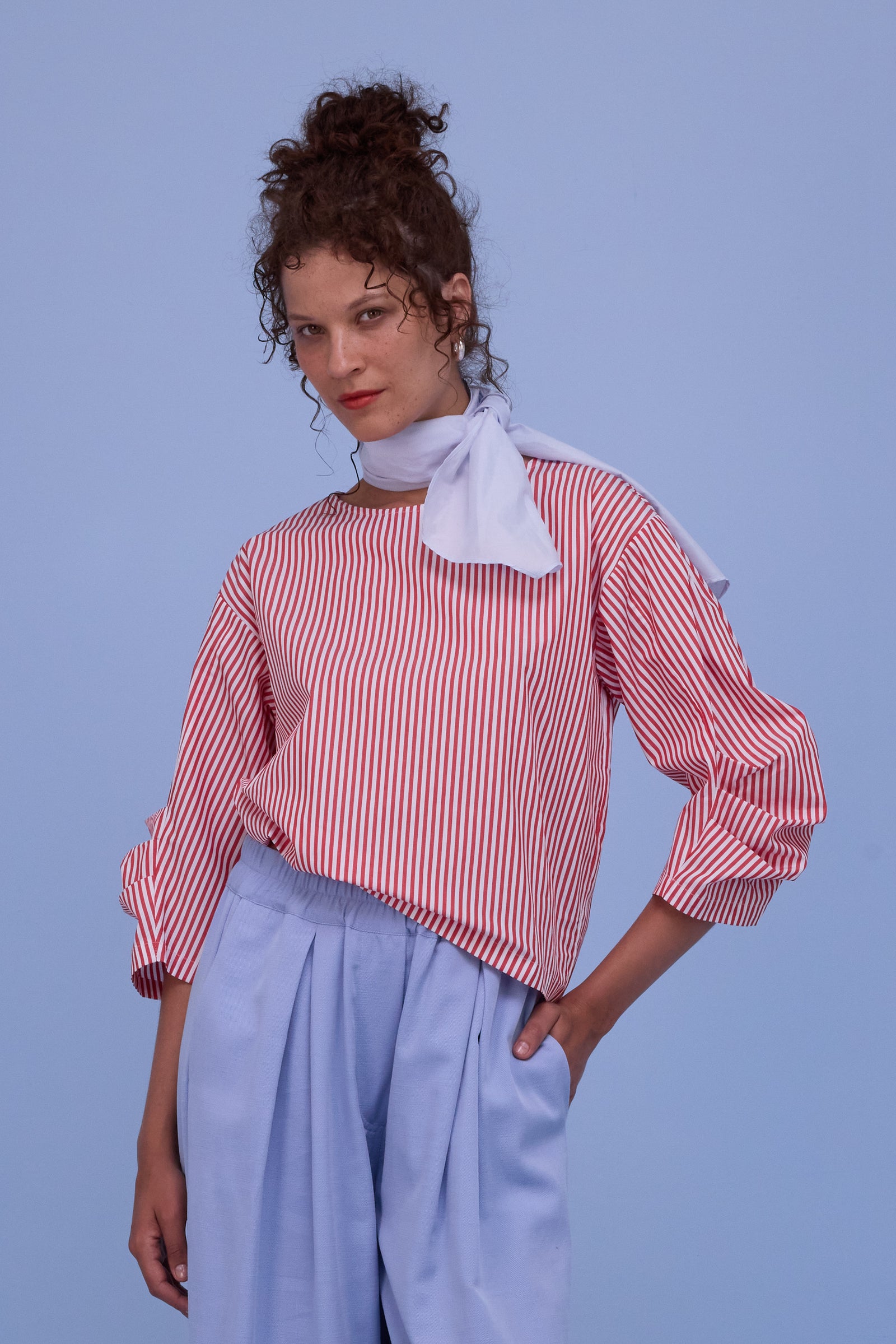 Camille blouse with red stripes