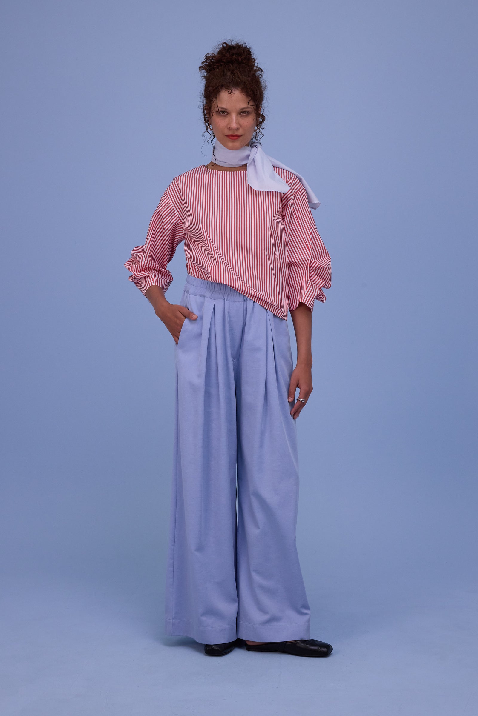 Camille blouse with red stripes