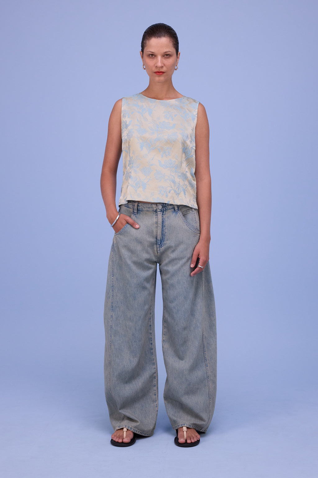 Danielle top in blue glow jacquard