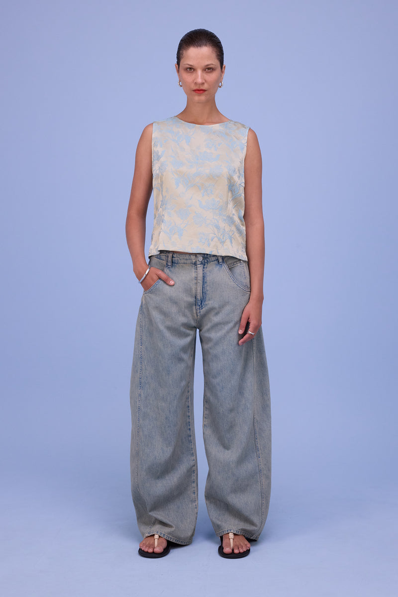 Danielle top in blue glow jacquard