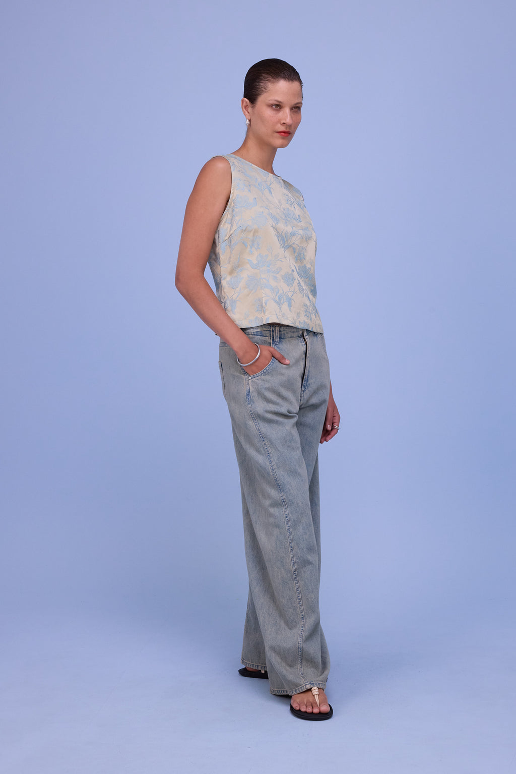 Danielle top in blue glow jacquard