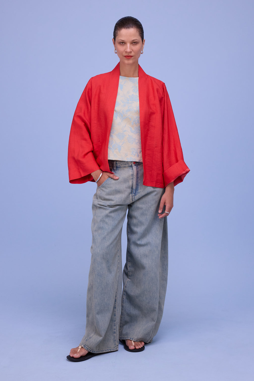 Danielle top in blue glow jacquard