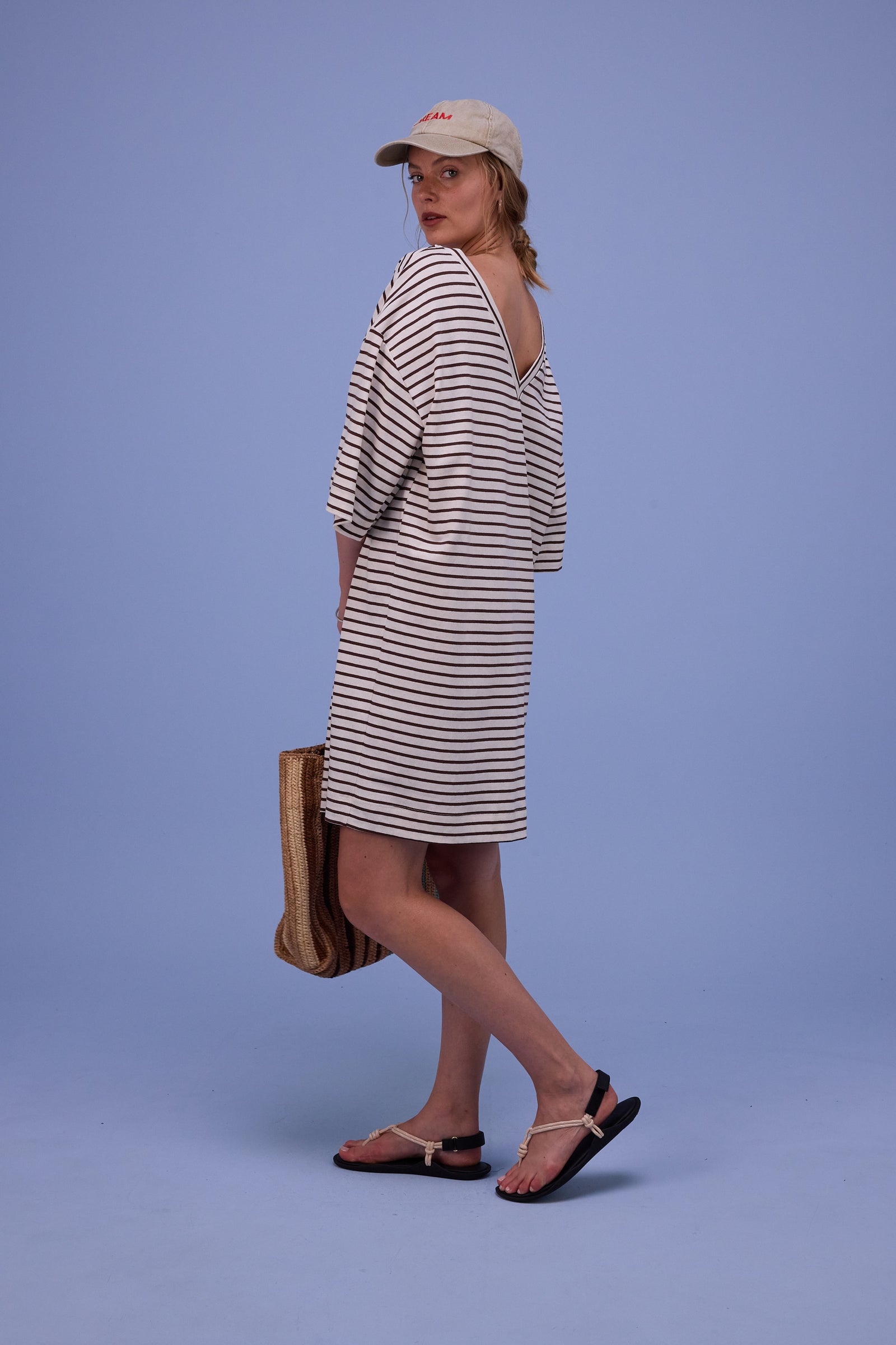 Hailie dress in brown breton stripes