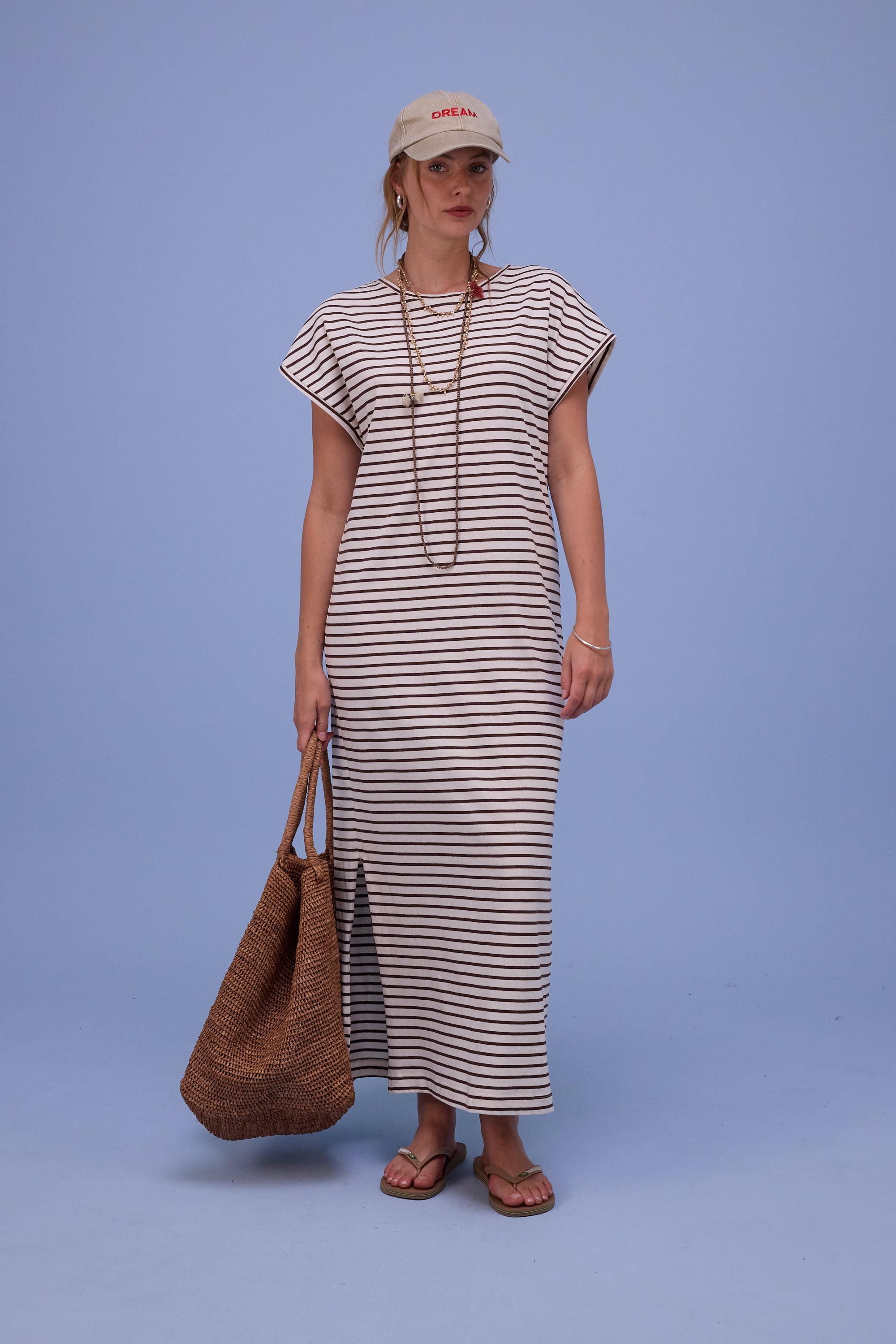 Denise jurk in brown breton stripes