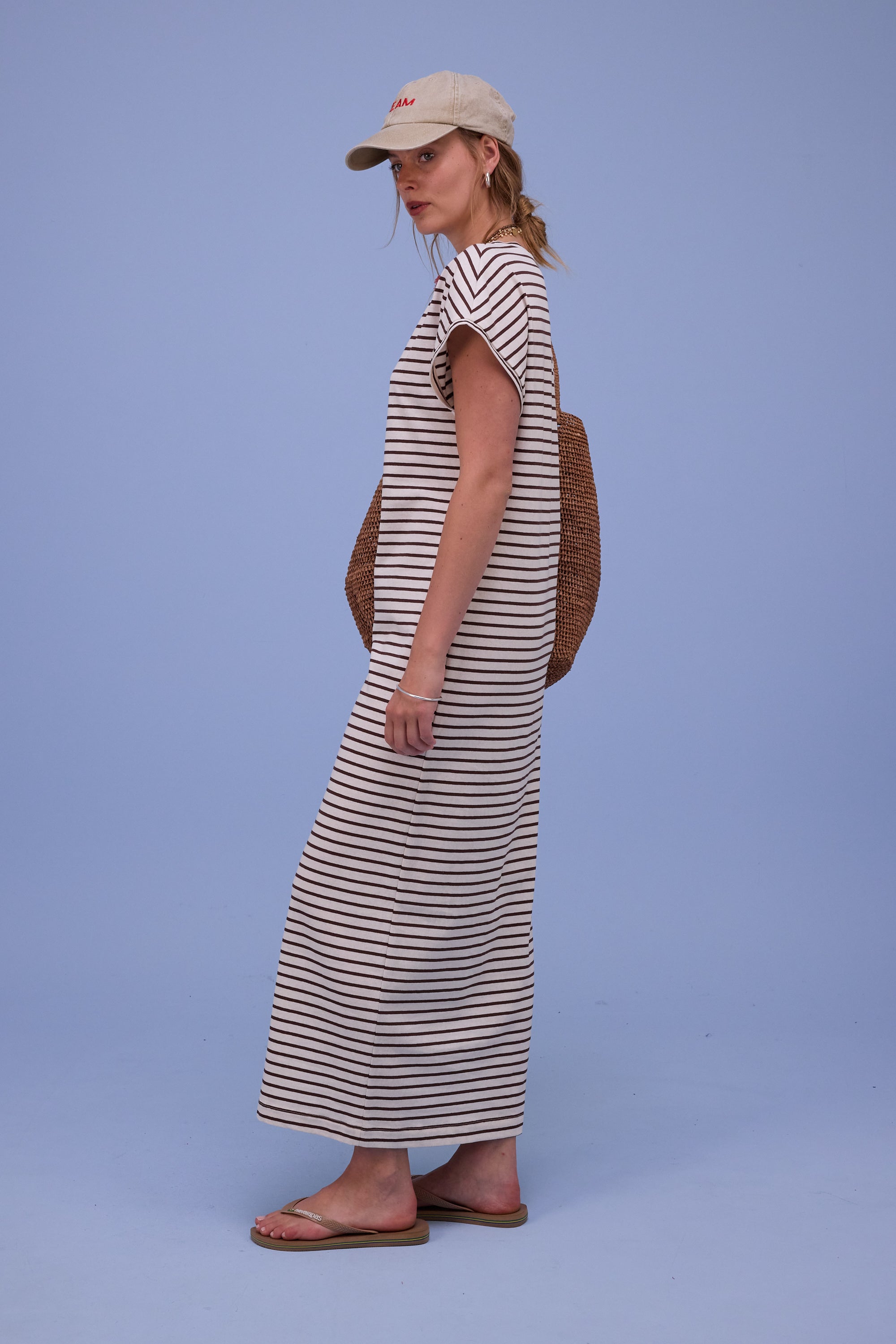 Denise jurk in brown breton stripes