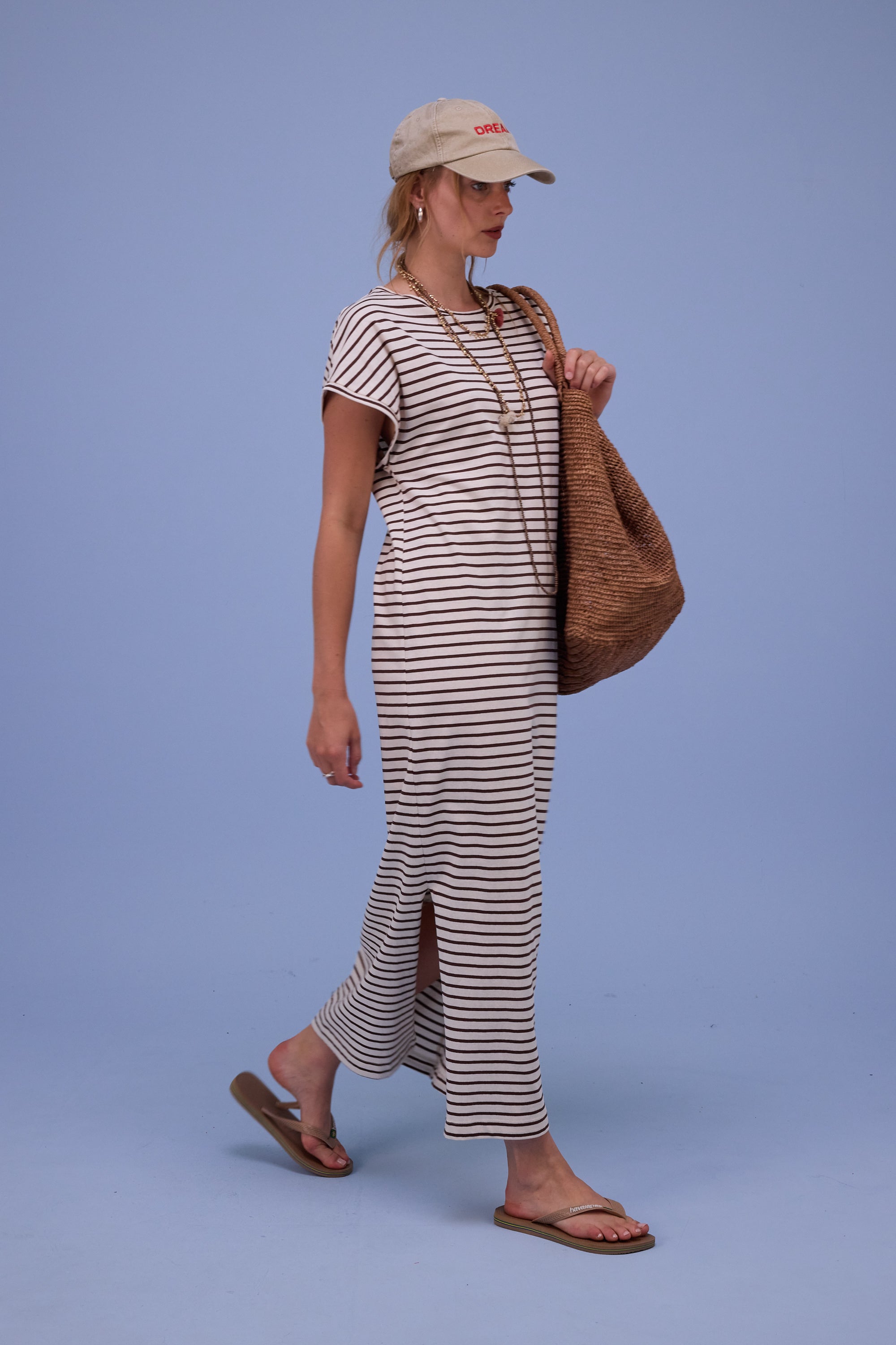 Denise jurk in brown breton stripes