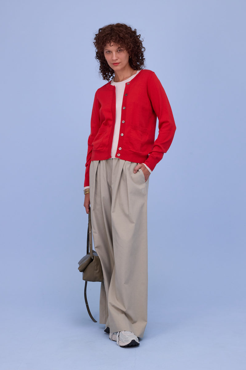 Hanoi semi-cardigan in coral red/almond