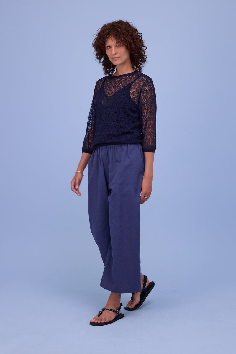 Hekinan kanten trui in dark navy