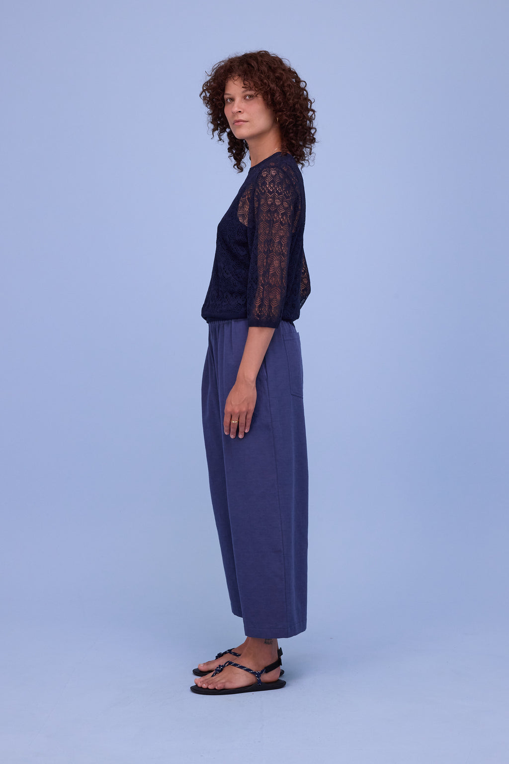 Hekinan lace jumper in dark navy