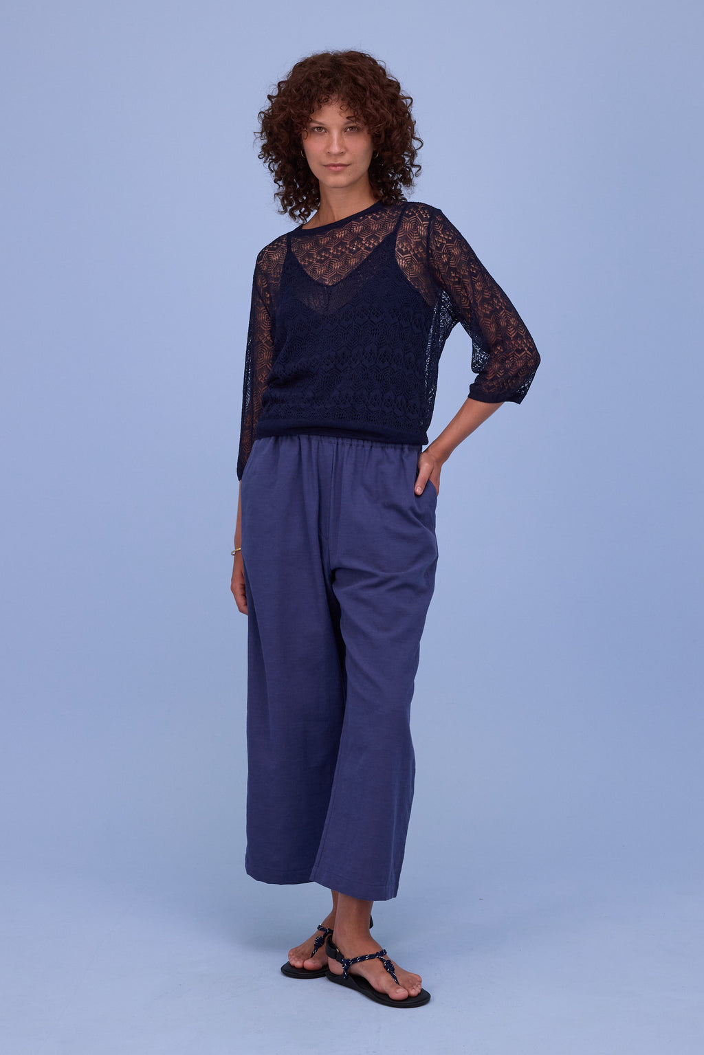 Hekinan lace jumper in dark navy