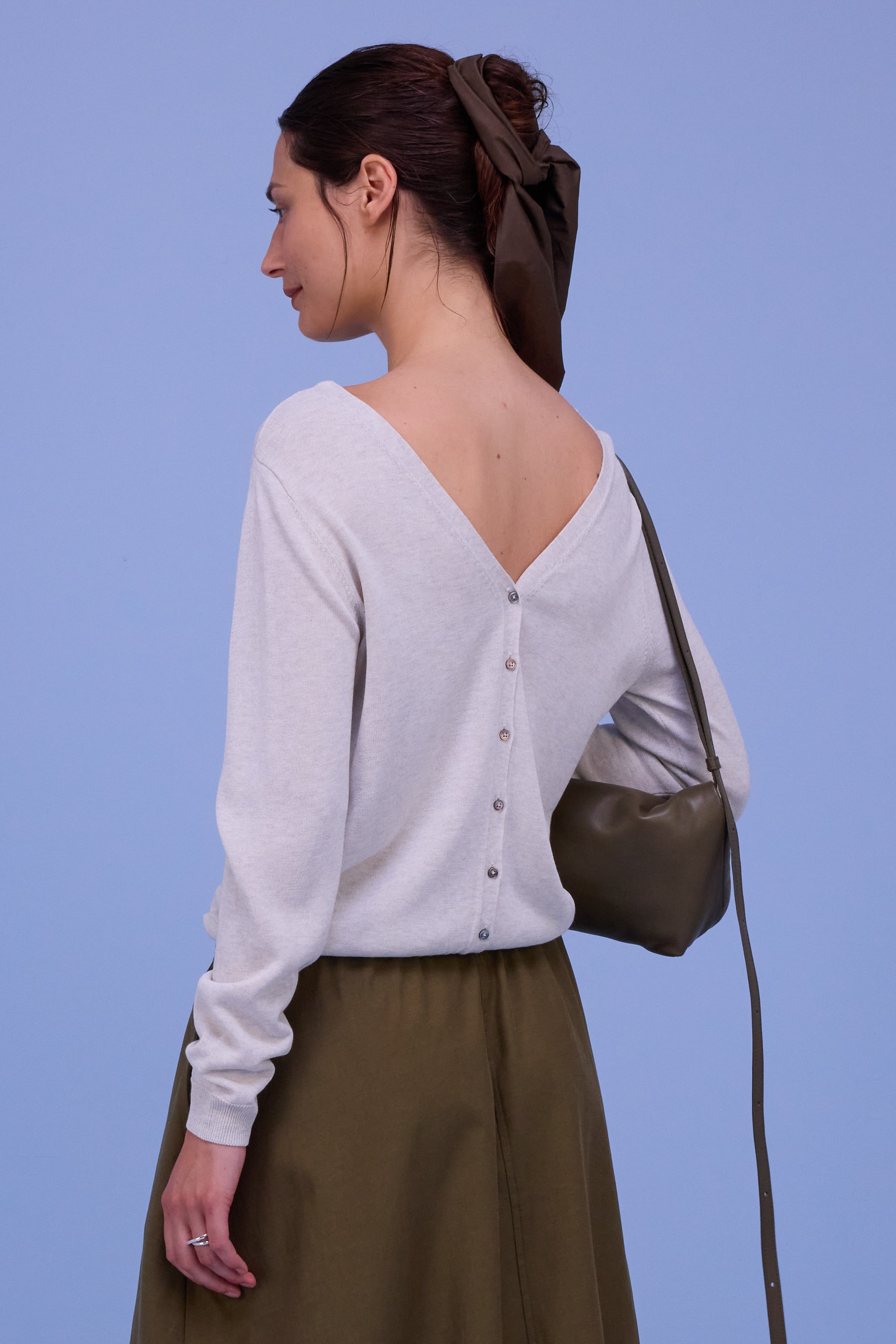 Hortos knitted sweater in white chiné