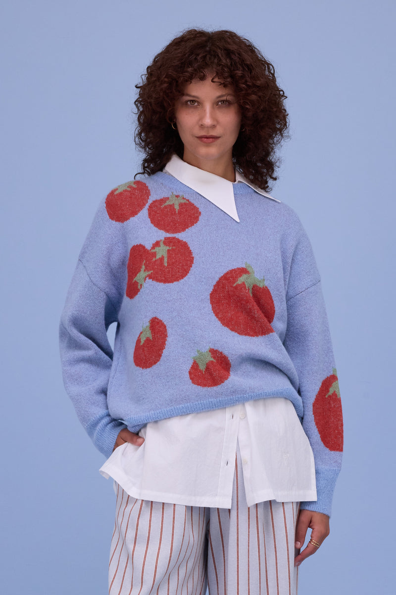 Honjo knitted sweater in chambray blue