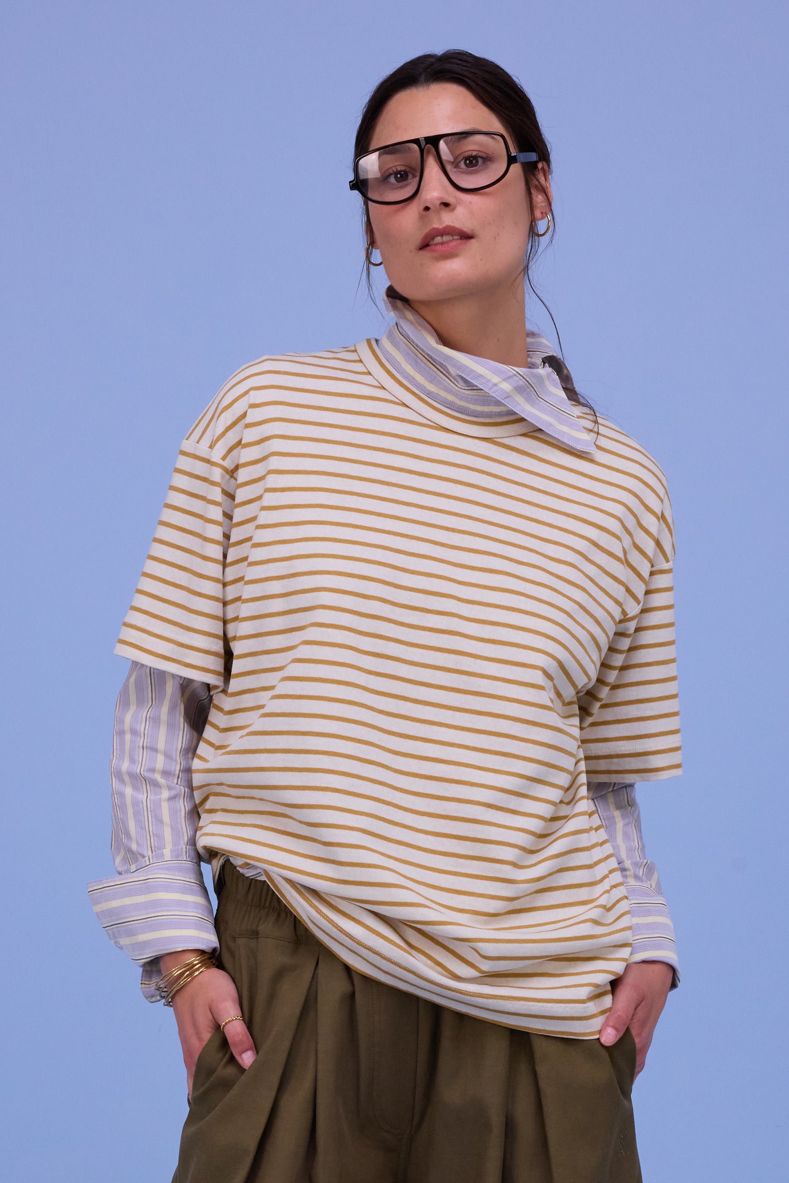 Geoff T-shirt in mustard breton stripes 