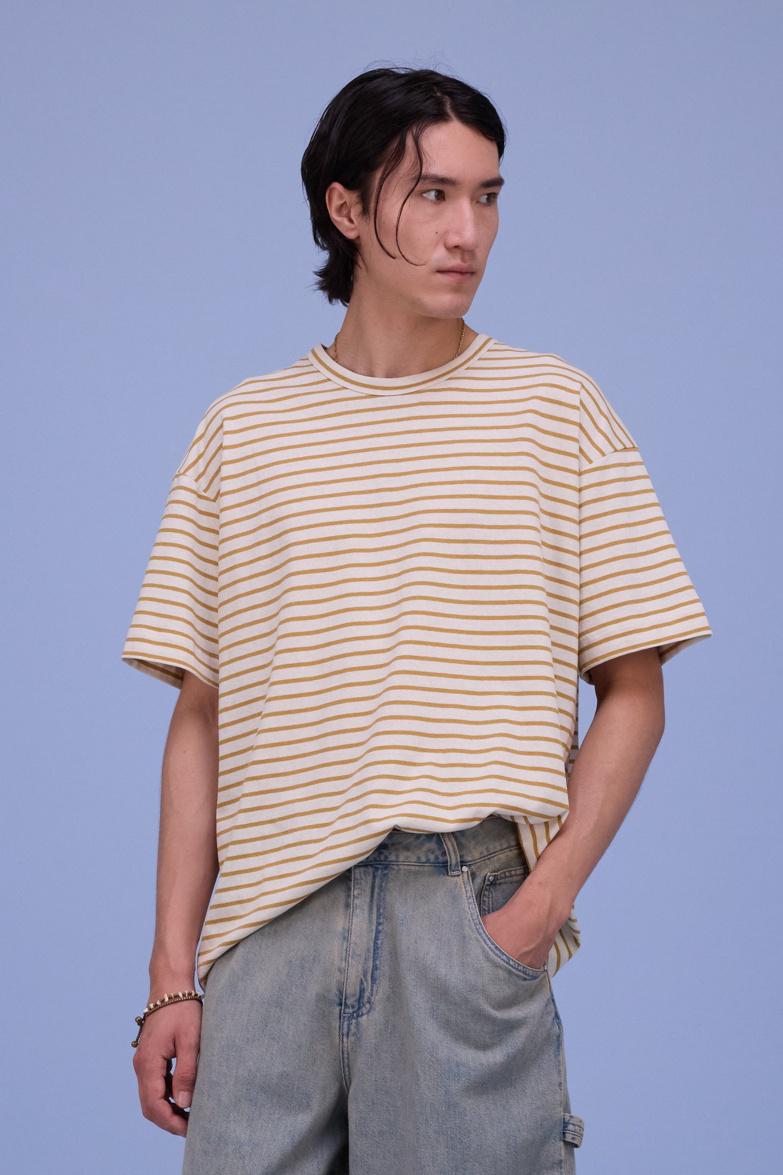 Geoff T-shirt in mustard breton stripes 