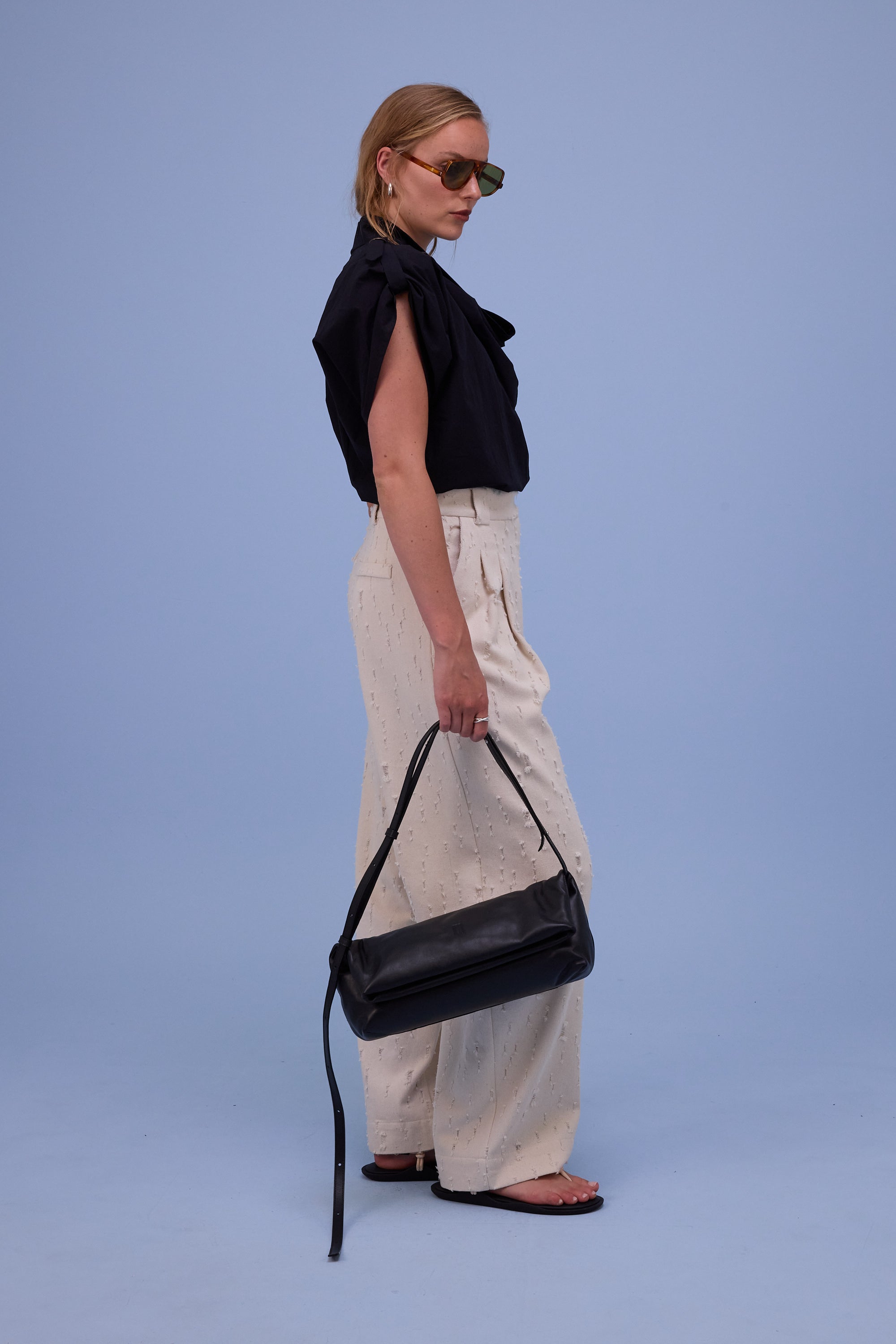 Harpo trousers in ecru ripped cotton