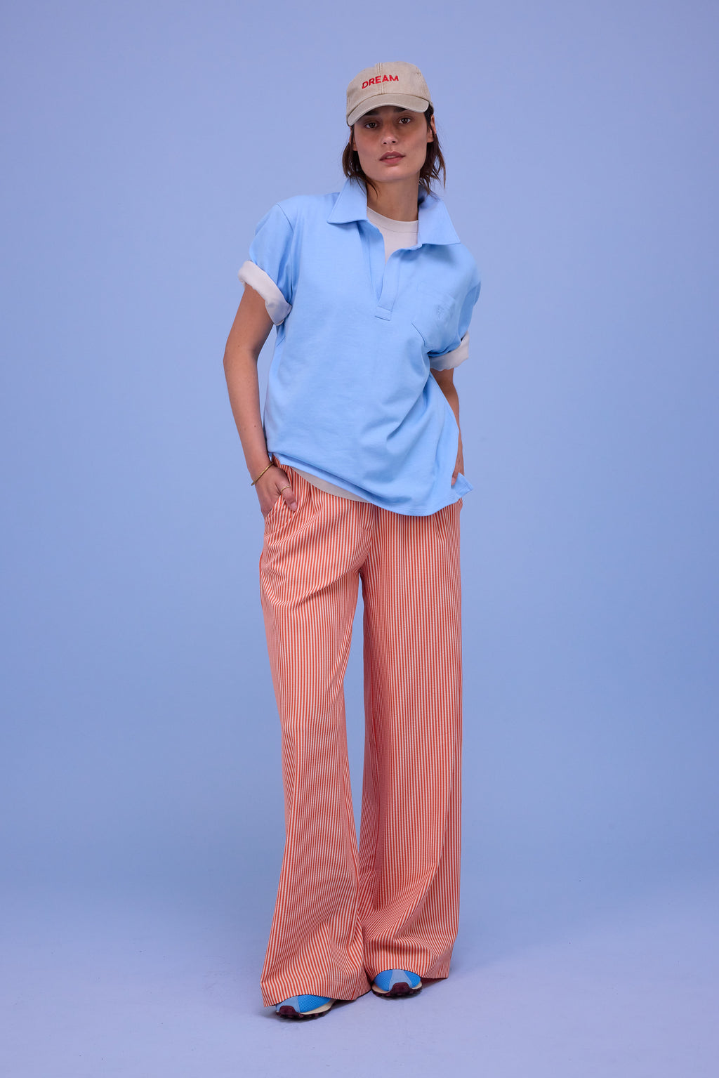 Edward trousers in orange seersucker