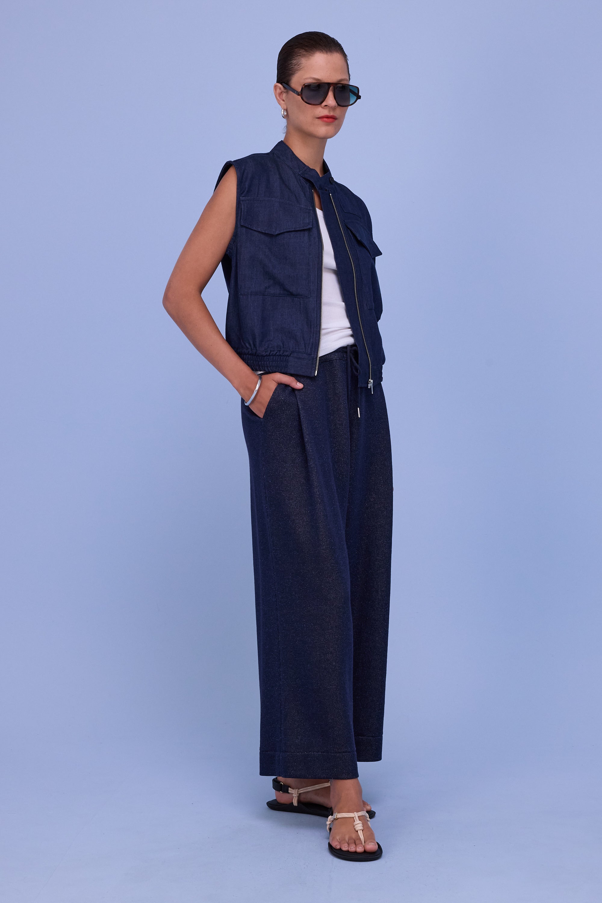Helier trousers in night blue lurex