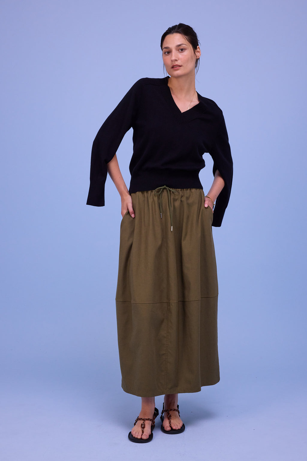 Héva skirt in dark olive