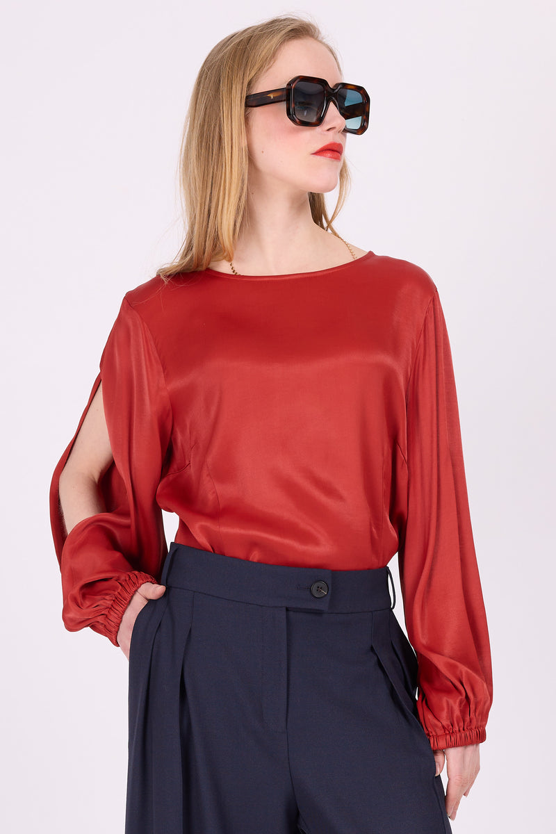 Eefje Satinbluse in Rot-Orange
