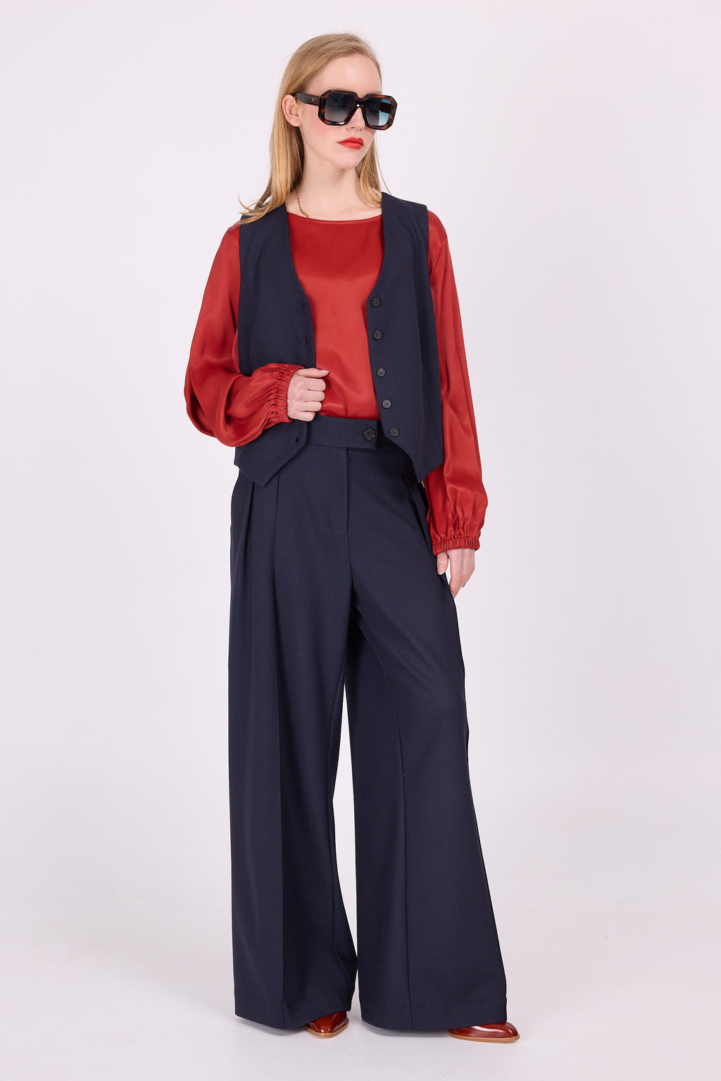 Eefje Satinbluse in Rot-Orange