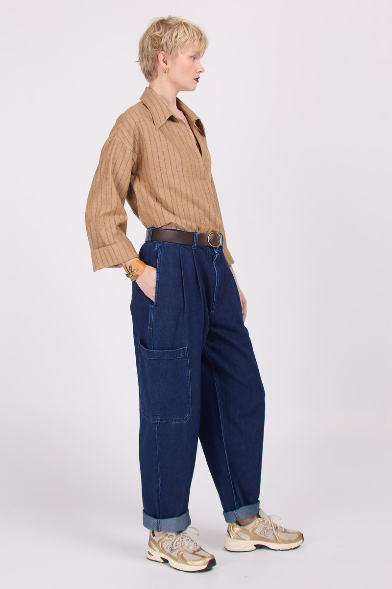Daan camel gestreepte blouse