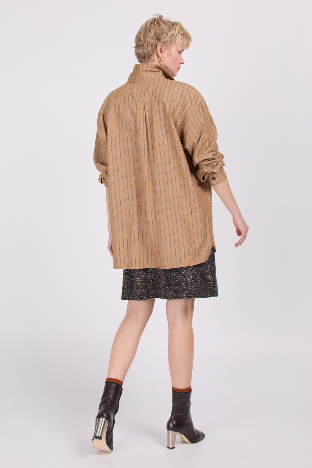 Celeste camel gestreept hemd