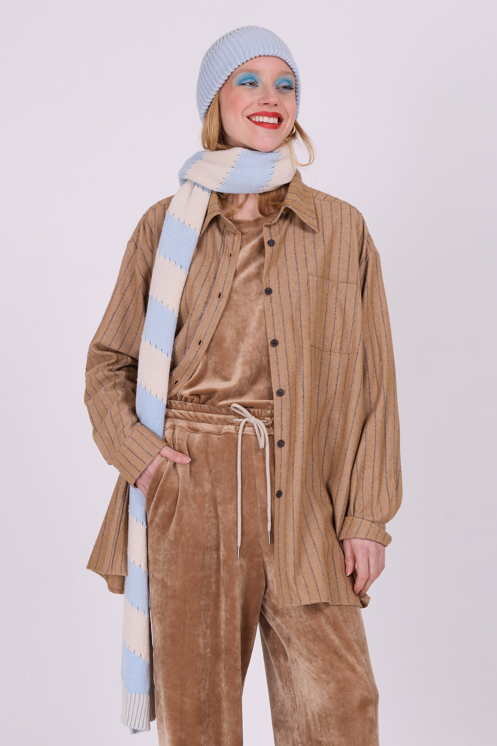 Celeste camel gestreept hemd