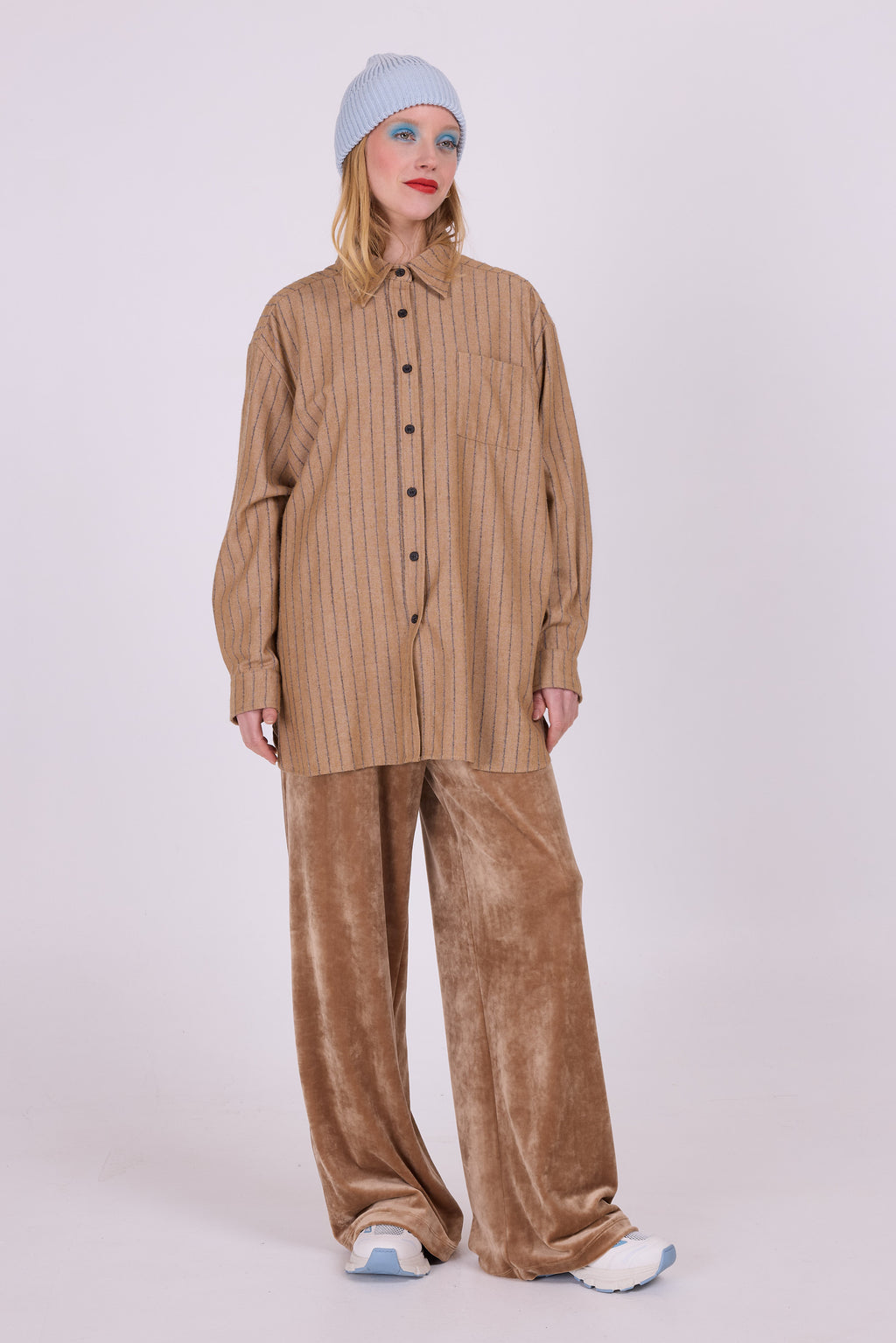 Celeste camel gestreept hemd