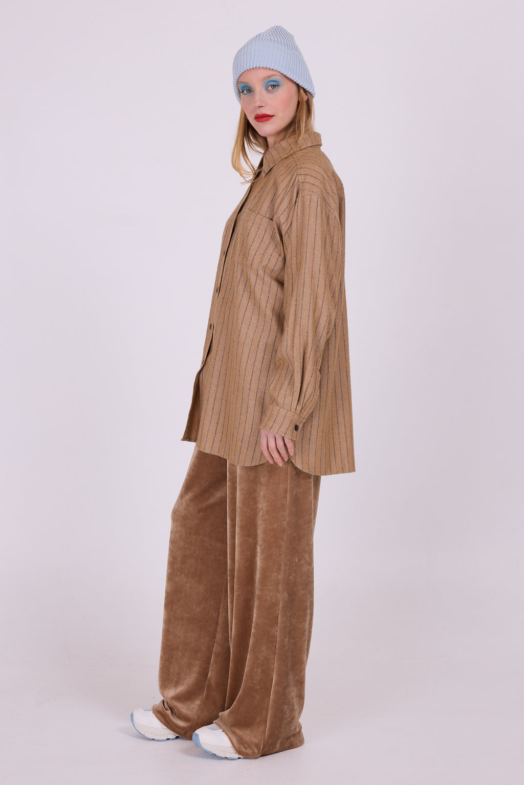 Celeste camel gestreept hemd