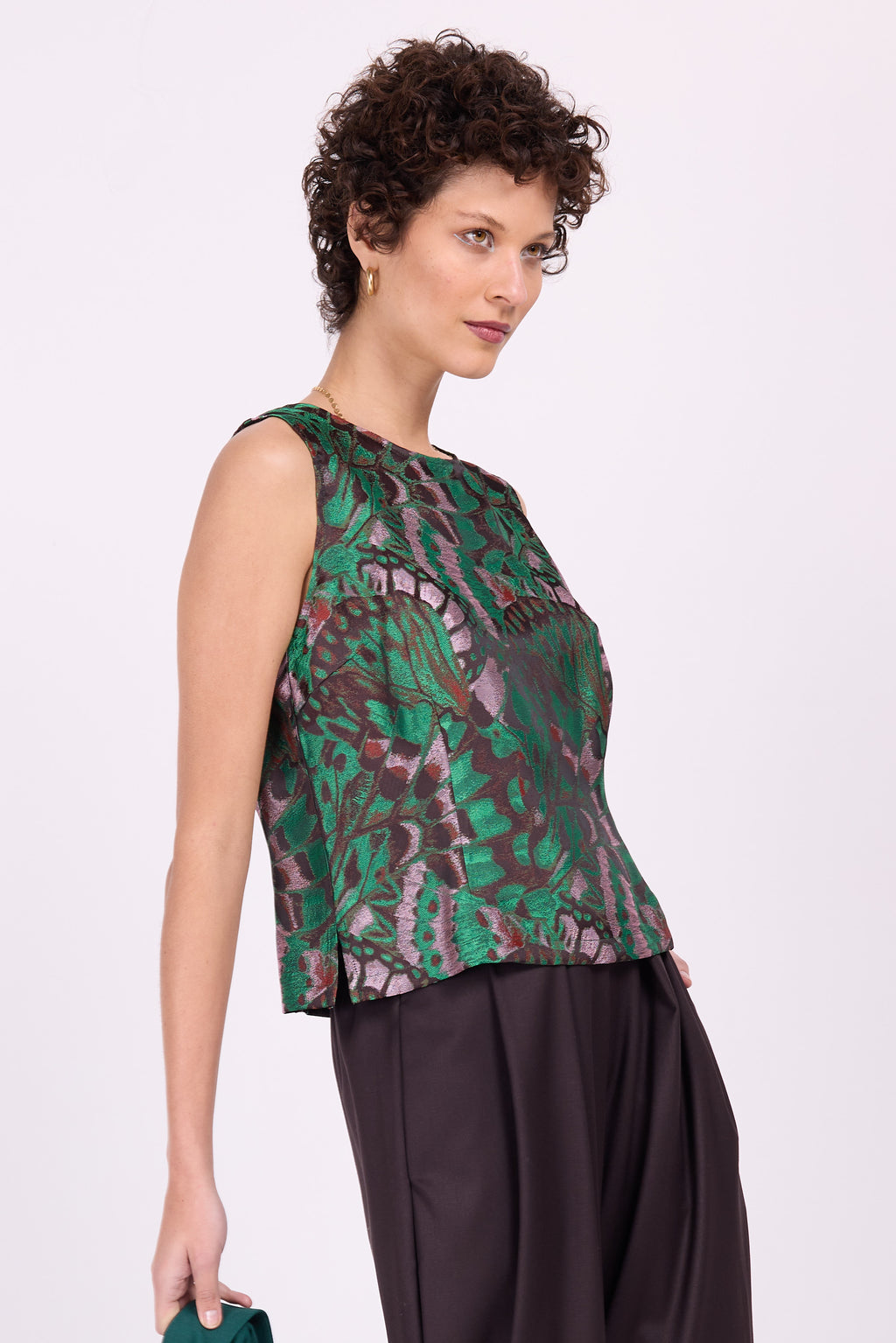 Danielle-Top aus grünem Schmetterlings-Jacquard