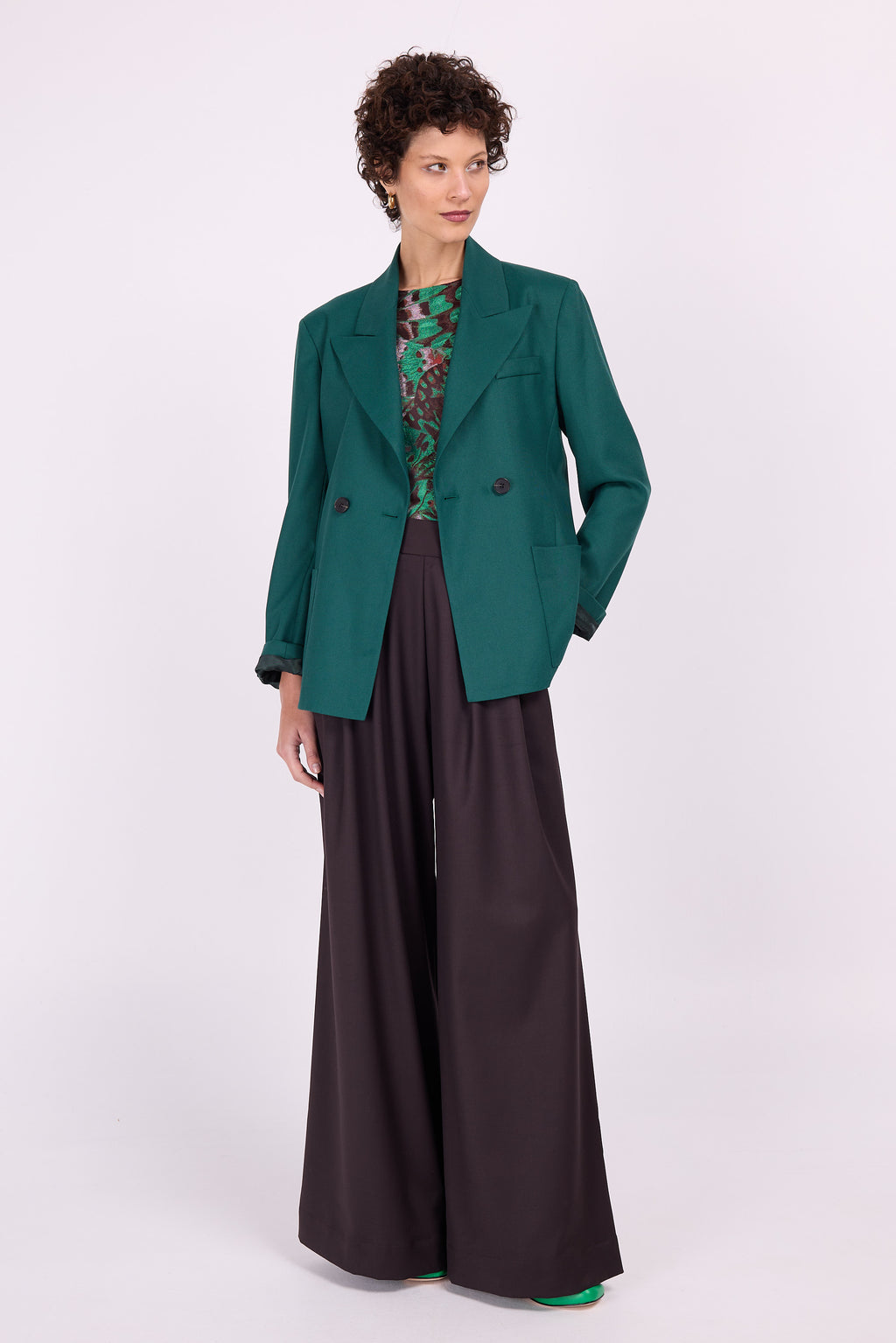 Danielle-Top aus grünem Schmetterlings-Jacquard