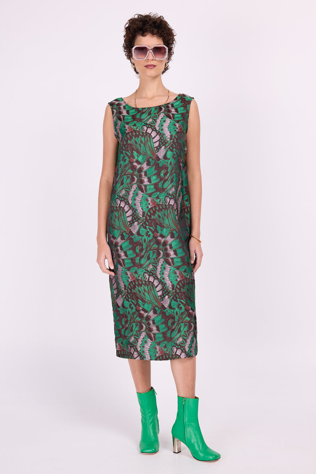 Ellen-Kleid aus fliederfarbenem Schmetterlings-Jacquard