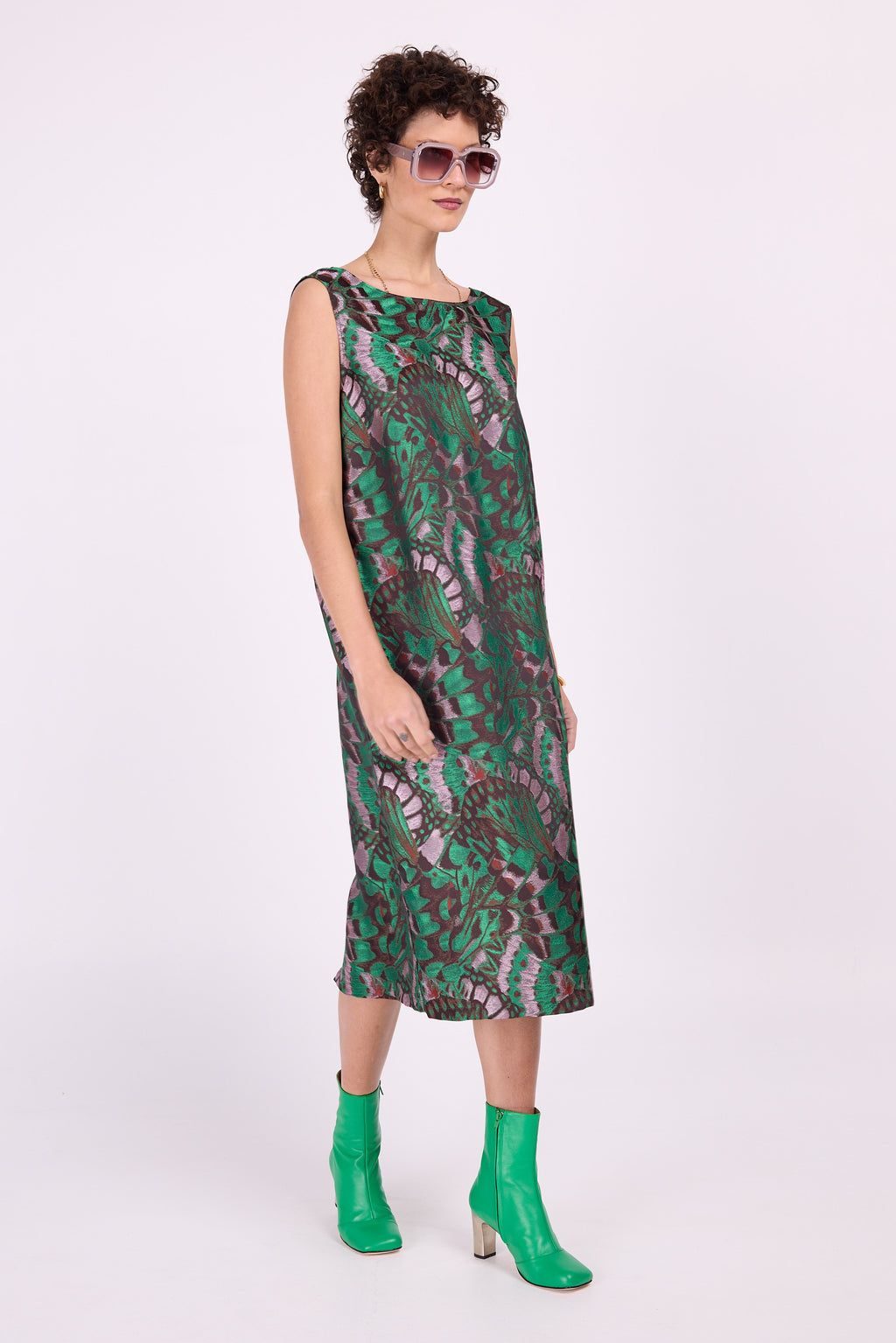 Ellen-Kleid aus fliederfarbenem Schmetterlings-Jacquard