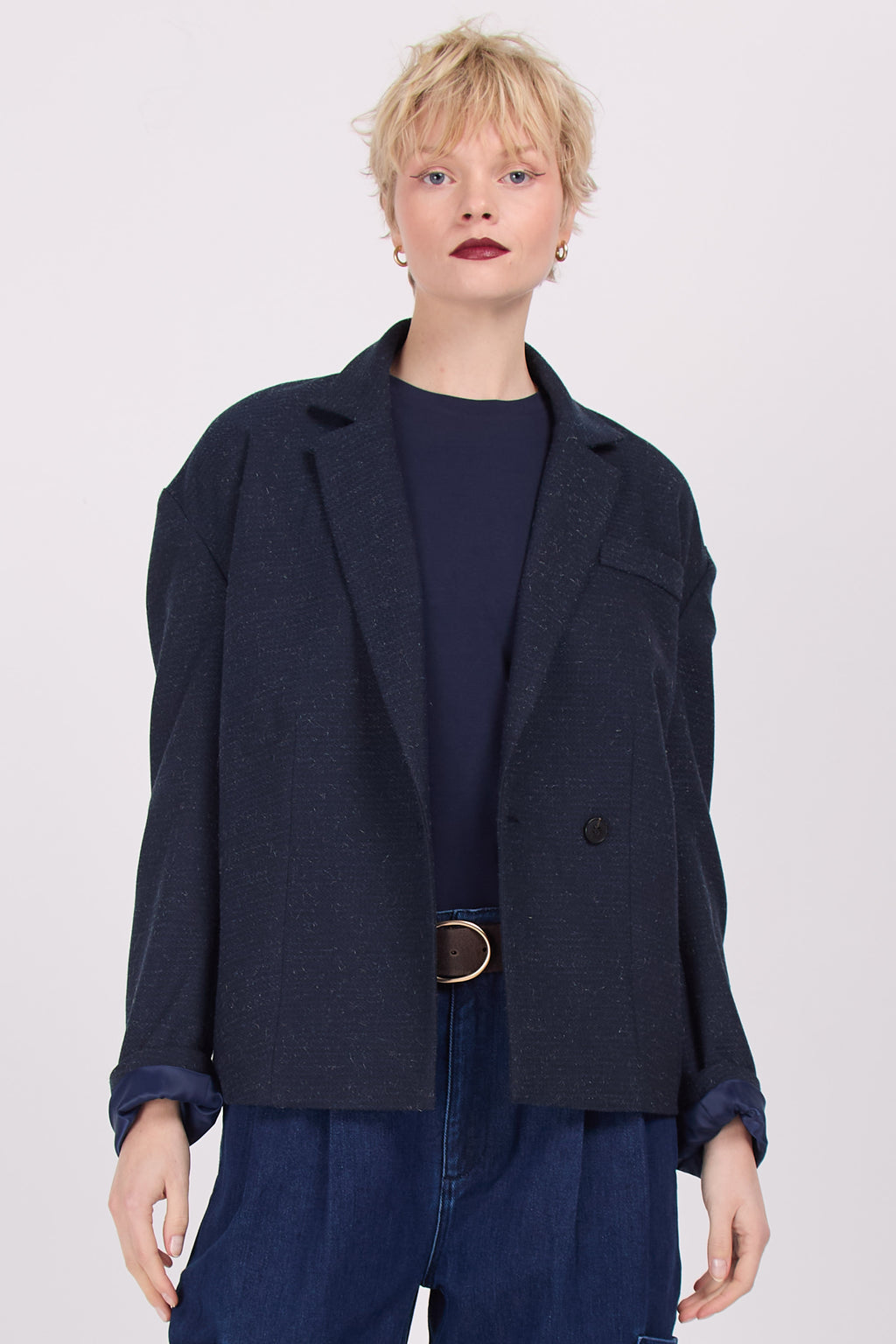 Blazer en laine look navy Diego